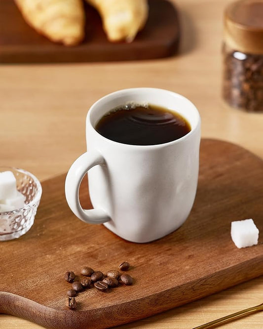 famiware Coffee Mugs Set of 4, Ocean Square 13oz Coffee Cup Set with Handle for Cocoa, Milk, Hot Chocolate, Tea, Water, Stoneware Cups for Kitchen, Microwave and Dishwasher Safe, Matte White