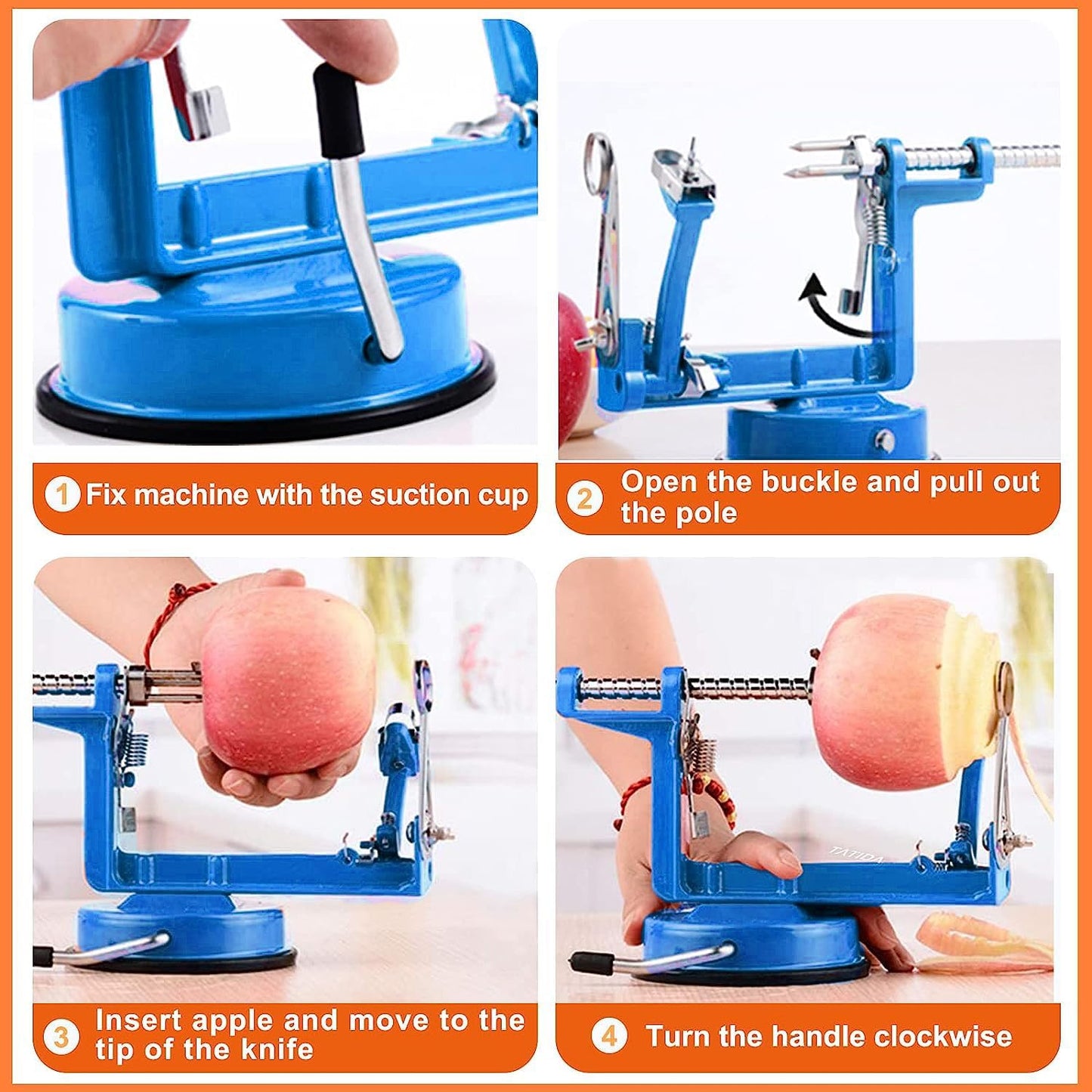 Apple Peeler Corer, Long lasting Chrome Cast Iron Apple Peeler Slicer Corer with Stainless Steel Blades and Powerful Suction Base for Apples and Potato(Blue)