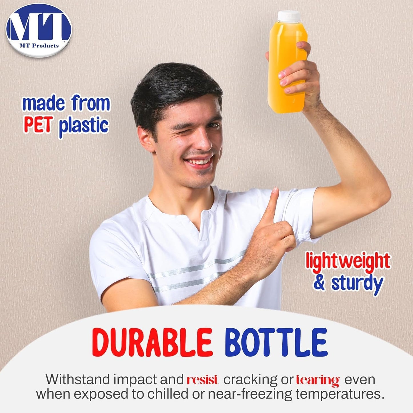 MT Products PET Plastic Juice Bottles 16 oz. - Clear Take-Out Containers (Pack of 160) - Made in USA