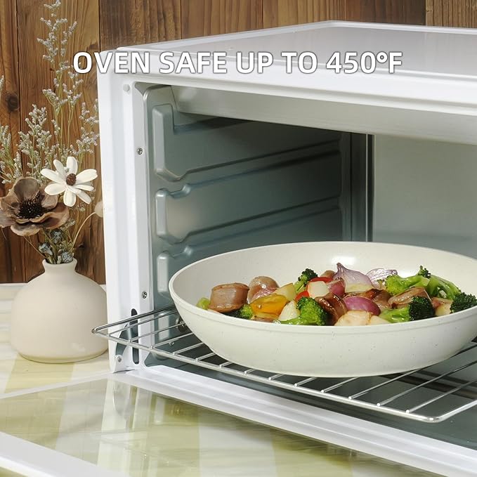 8Pcs Pots and Pans Set Nonstick Ceramic Cookware Set Removable Handle Induction Kitchen Cooking Set with Frying Pans and Sauce Pan, Cream White