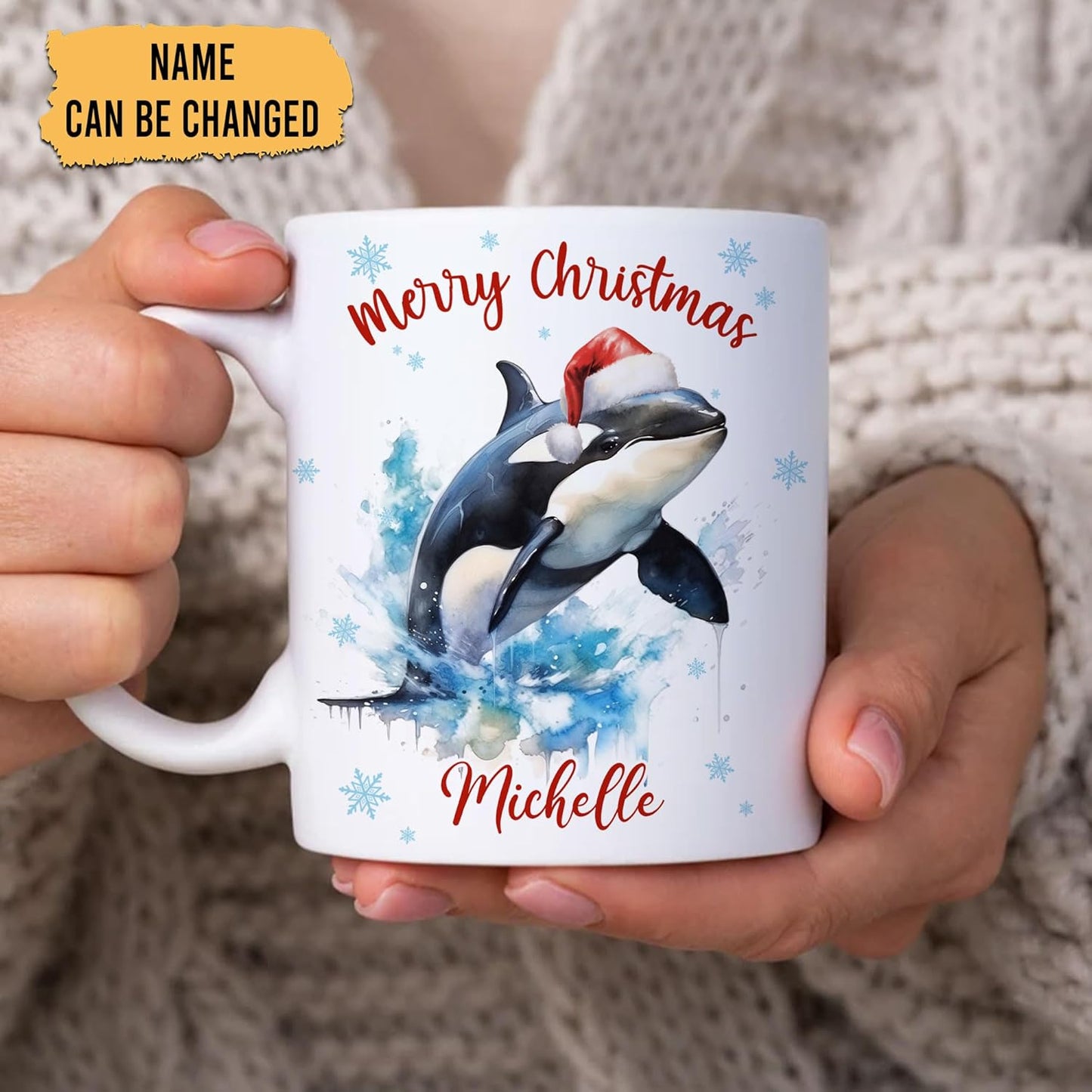 Hyturtle Personalized Gifts Orca Lover - Merry Christmas Customized Name Ceramic Coffee Mug Cup 11oz - Cute Sea Animal Lovers Gifts For Women, Girl kids Family On Birthday, Christmas