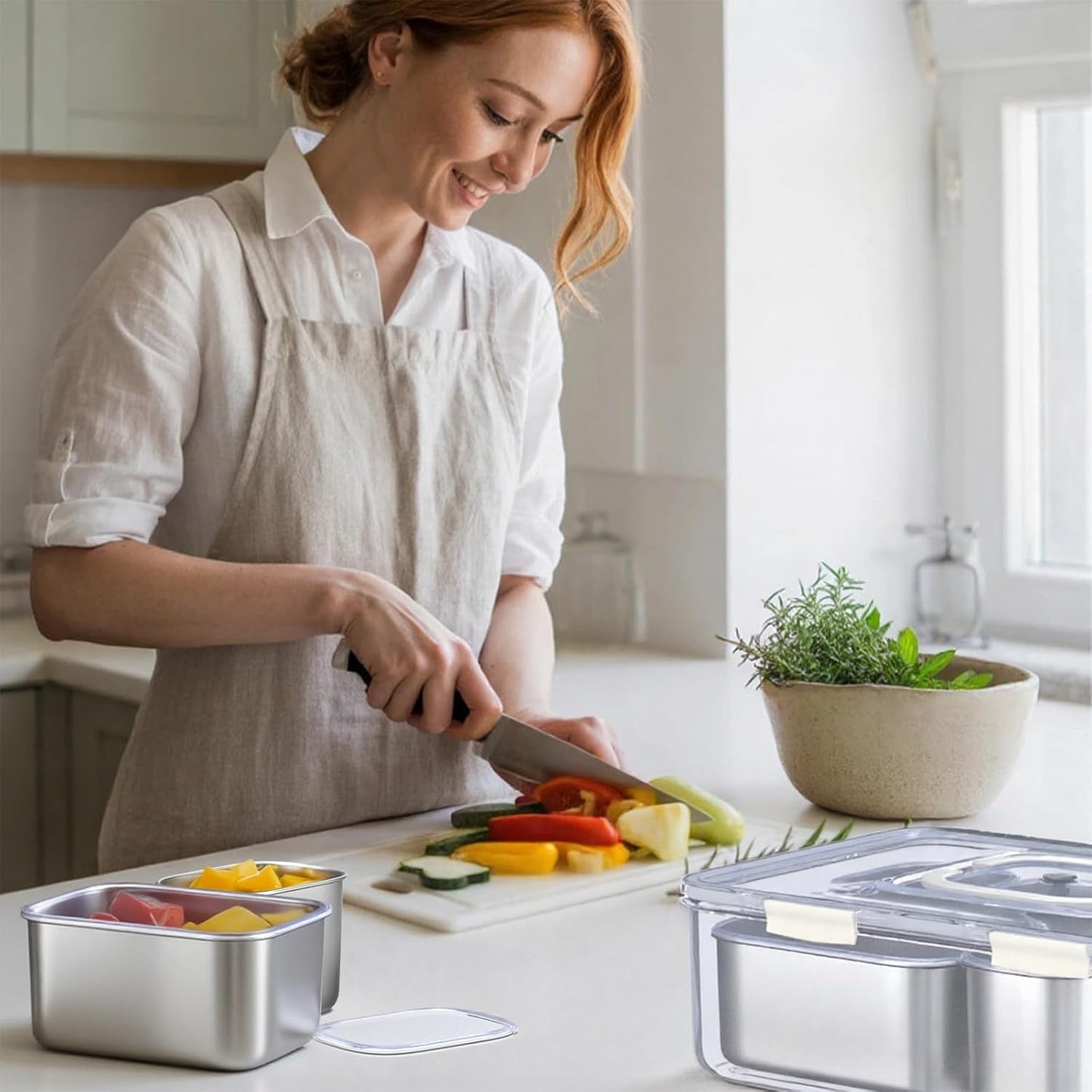 Stainless Steel Snack Containers with Lids, 6 Compartment Snacklebox, Portable Serving Snack Tray with Lid & Snack Organizer for Fruits, Nuts, Candy