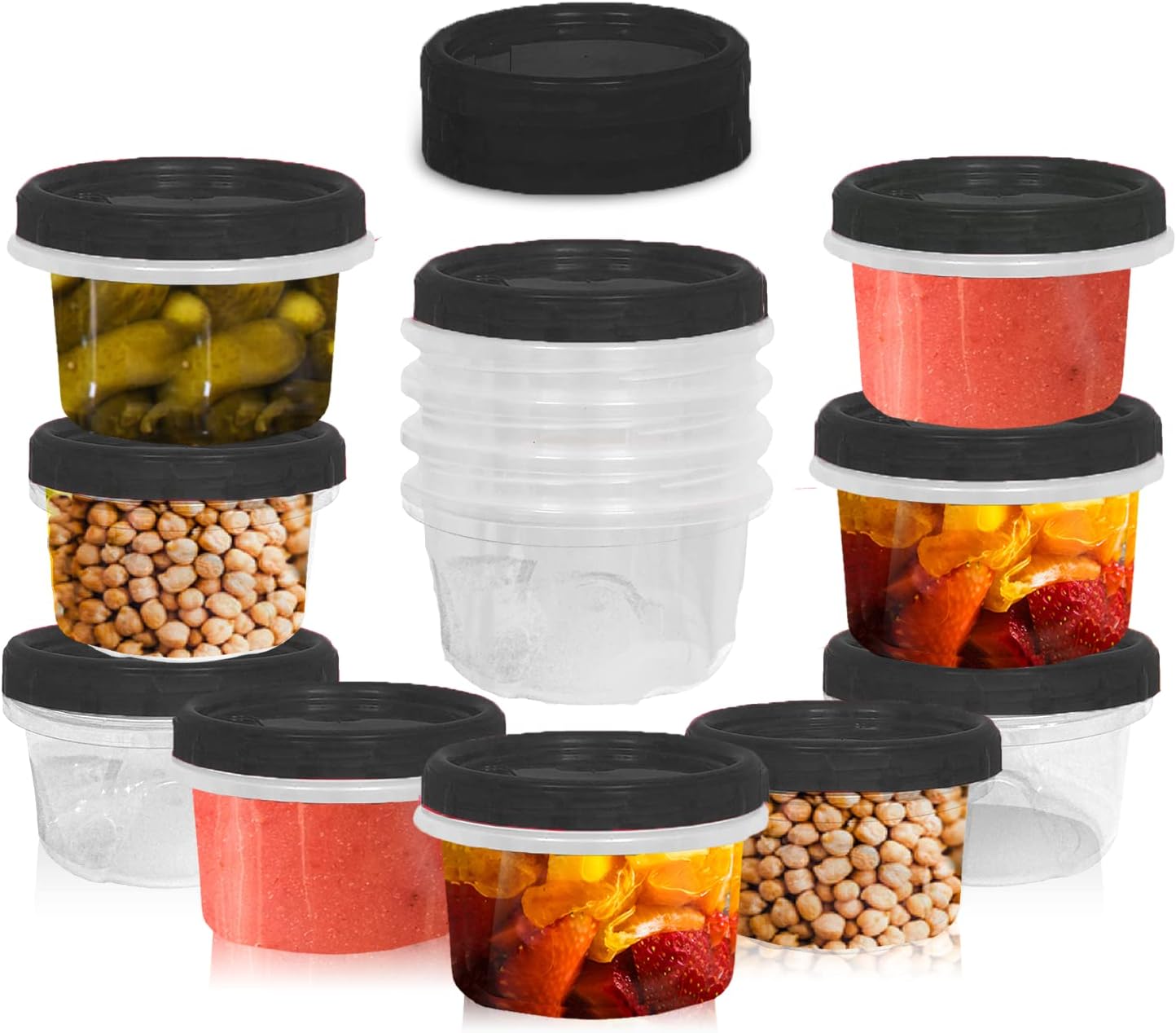 [Black - 12 Pk] Airtight Deli Containers with Lids Twist Lock Top Clear Food Storage for Meal Prep Snacks and Leftovers Freezer and Microwave Safe Stackable Leak-Resistant and 12 Pc. Set (16 Ounce)