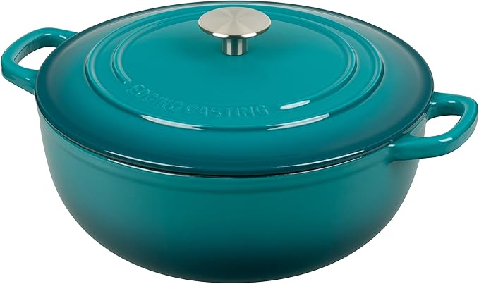 Enameled Cast Iron Dutch Oven Pot with Lid for Sourdough Bread Baking, Bread Dutch Ovens, Cooking Pots, 5 Quart, Darkcyan