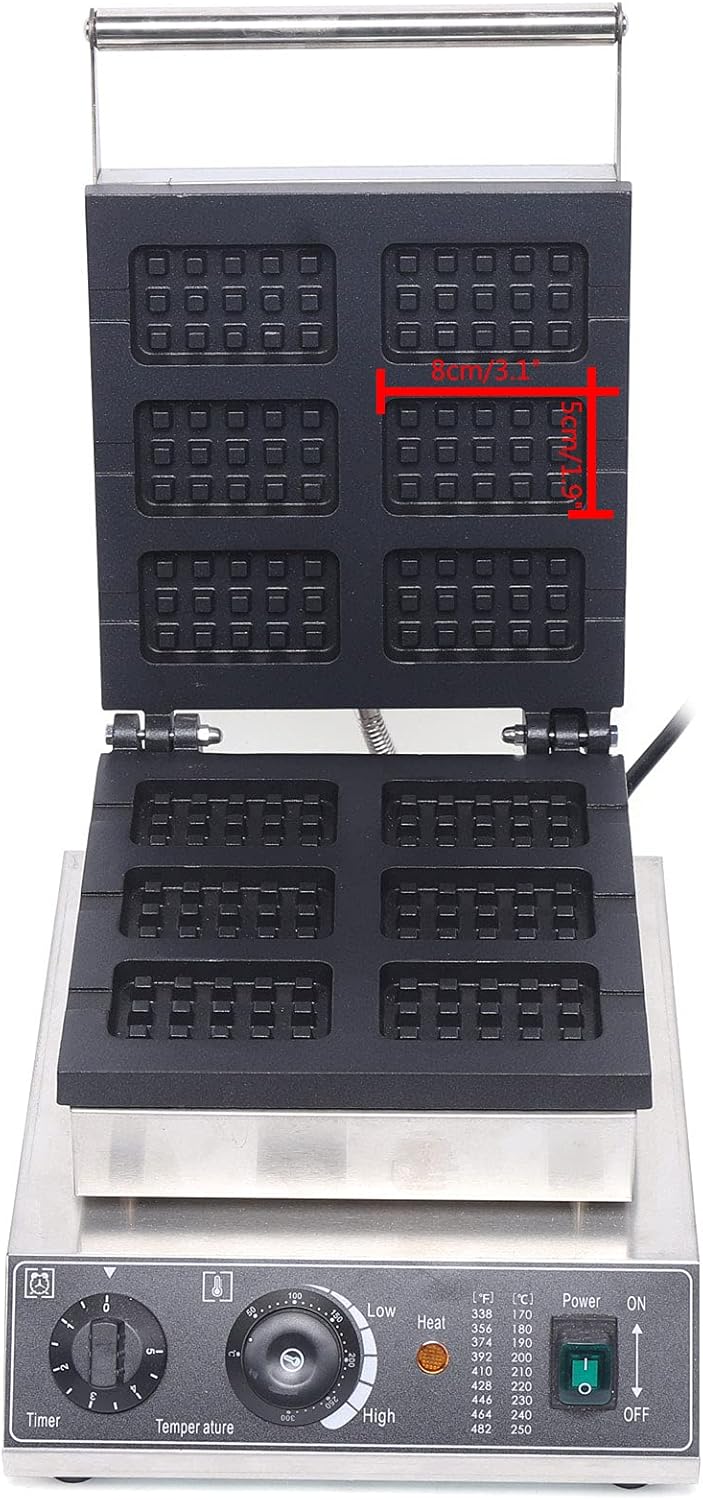 1500W Commercial Waffle Maker 6Pcs Rectangle Waffle Maker Machine Double Sided Nonstick Electric Waffle Iron Waffle Baking Machine for Snack Bar, Restaurant, Bakery, Home