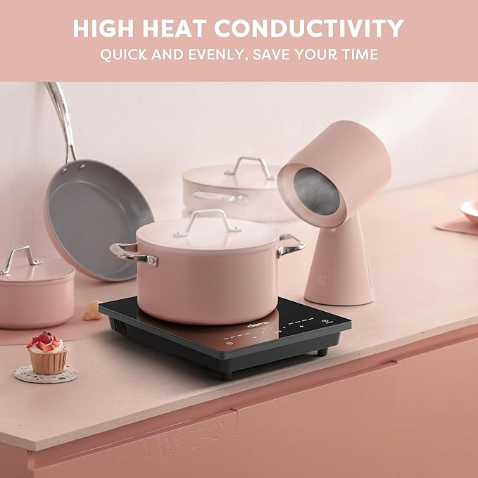 CIARRA Nonstick Dutch Oven with Lid, 6.2 QT Ceramic Dutch Oven with Dual Handles, Non Toxic, PTFE & PFOA Free, Oven Safe & Compatible with All Stovetops, Pink