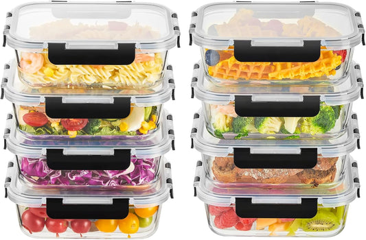 8-Piece 36oz Glass Meal Prep Container Set Clear Glass Food Storage Containers Set, Airtight Food Storage Containers for Coffee, Sugar, Flour, Spices, BPA-Free