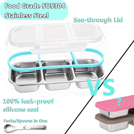 Food Storage Containers with Airtight Lid, Stainless Steel Snack Containers, Leak Proof Metal Lunchbox with Compartment and Spoon, Lunch Box Bento Box Adult for Office, Travel, Meal Prep