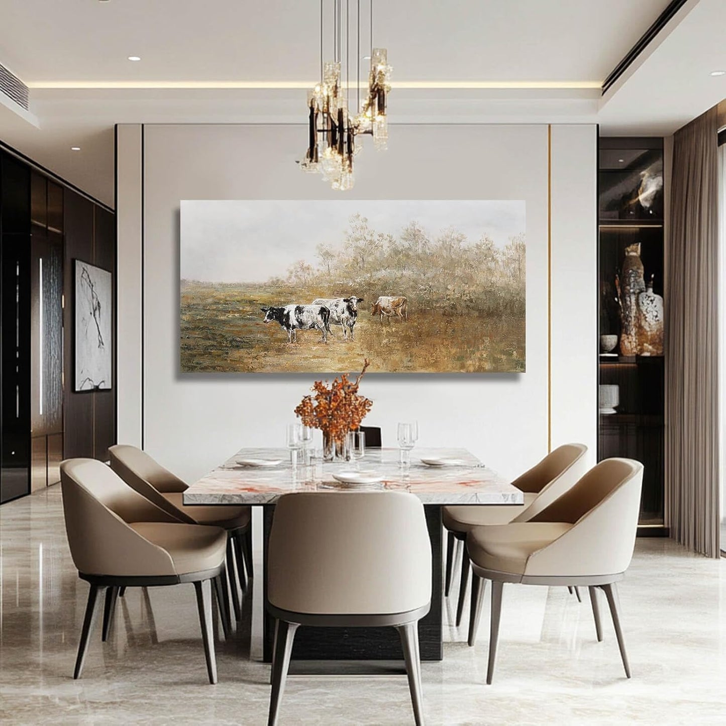 Farmhouse Wall Art For Living Room Canvas Wall Decor Cow Arts Rustic Artwork White Poster Prints Bedroom Pictures for Home Office 29"x58"