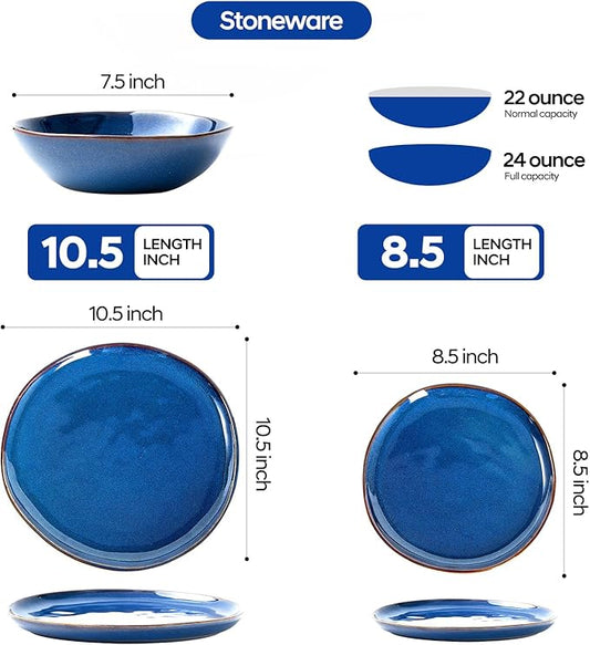 Bestone 12 Pieces Round Kitchen Dinnerware Sets，Plates and Bowls Sets,Dishes, Plates, Bowls, Dish Set, Chip Resistant Ceramic Dinnerware Set, Dishwasher/Microwave Safe,Service for 4,Cobalt Blue