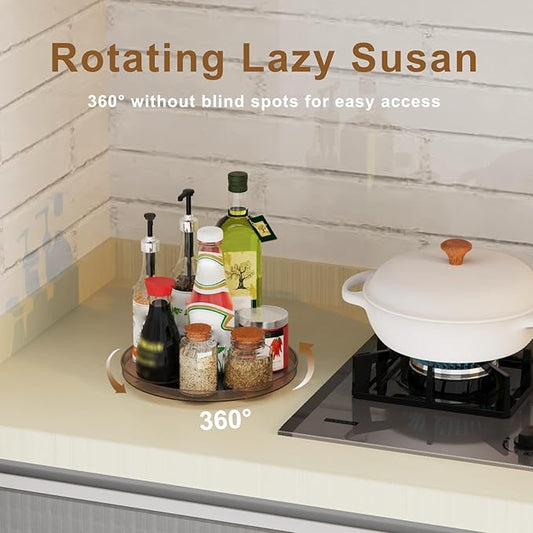 2 Pack Decorative Trays, Brown Round Rotating Organizer Tray for Table Top, Cabinet, 9 Inch Turntable Non-Skid Fridge Lazy Susan, Kitchen Storage for Coffee Table Counter Vanity Bathroom