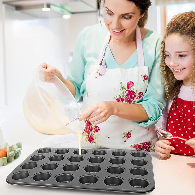 Beasea Mini Muffin Pan 24 Cups Nonstick, 1 Pack 24 Mini Small Cup Non Stick Muffin Baking Pan Tin Tray Carbon Steel Bakeware Individual Cupcake Baking Pan - Black