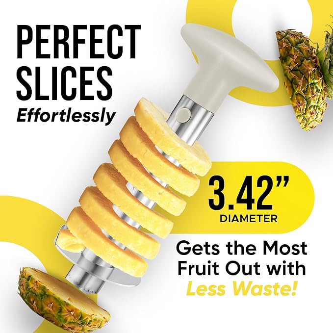 Zulay Kitchen Pineapple Corer and Slicer Tool - Stainless Steel Pineapple Cutter for Easy Core Removal & Slicing - Super Fast Pineapple Slicer and Corer Tool Saves you Time (Ivory)