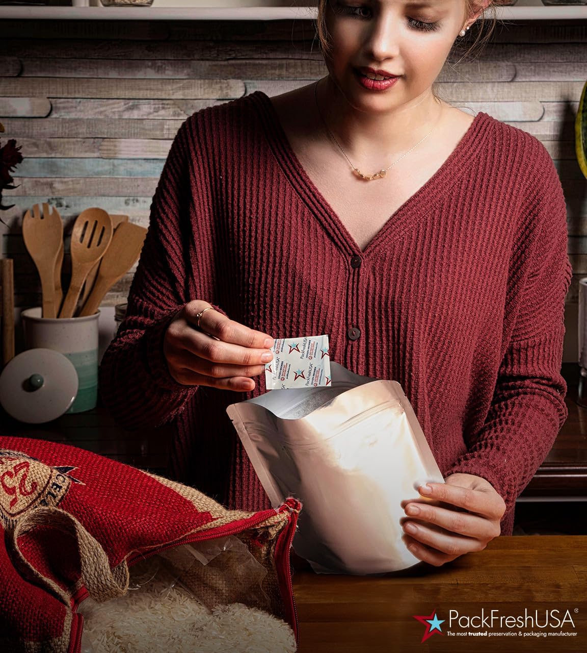 PackFreshUSA: 50 Pack - 7 Mil - Pint Seal-Top Stand Up Mylar Bags - 100cc Oxygen Absorbers - Heat Seal - Long-Term Food Storage