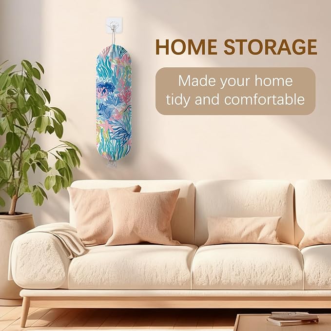 Plastic Bag Holder Dispenser, Plants Plastic Grocery Bag Organizer & Wall Mount Paper Trash Bag Saver Storage for Kitchen Home Pantry Decor, Shopping Bags Storage Dispenser