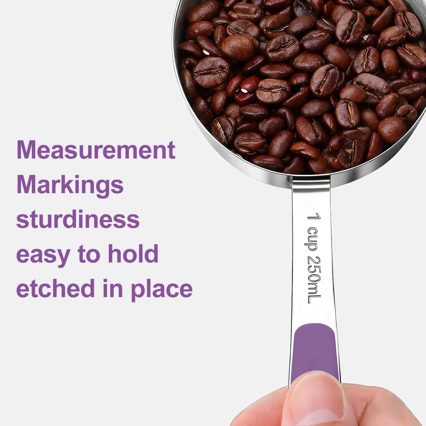 Measuring Cups and Spoons Set, Stainless Steel 10 Piece for Cooking and Baking (5 Cups + 5 Spoons, Purple Handle)