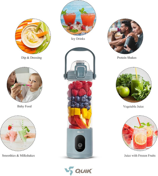 Portable Blender - Cordless 24oz. Personal Blender for Shakes and Smoothies, Licuadora, BPA Free - Ice Crush, Dishwasher safe parts, Waterproof, Triple Batteries, Juicer Cup (Gray)