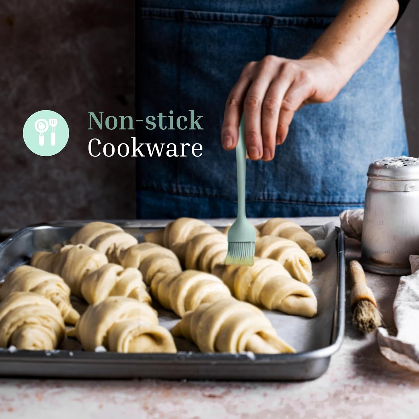 Silicone Pastry Brush Set – 2-Piece Set of Basting Brushes for Cuisine and BBQ – Kitchen Tools and Accessories with Comfortable Handles, Heat-Resistant Utensils for Cooking & Baking – Pastel Green