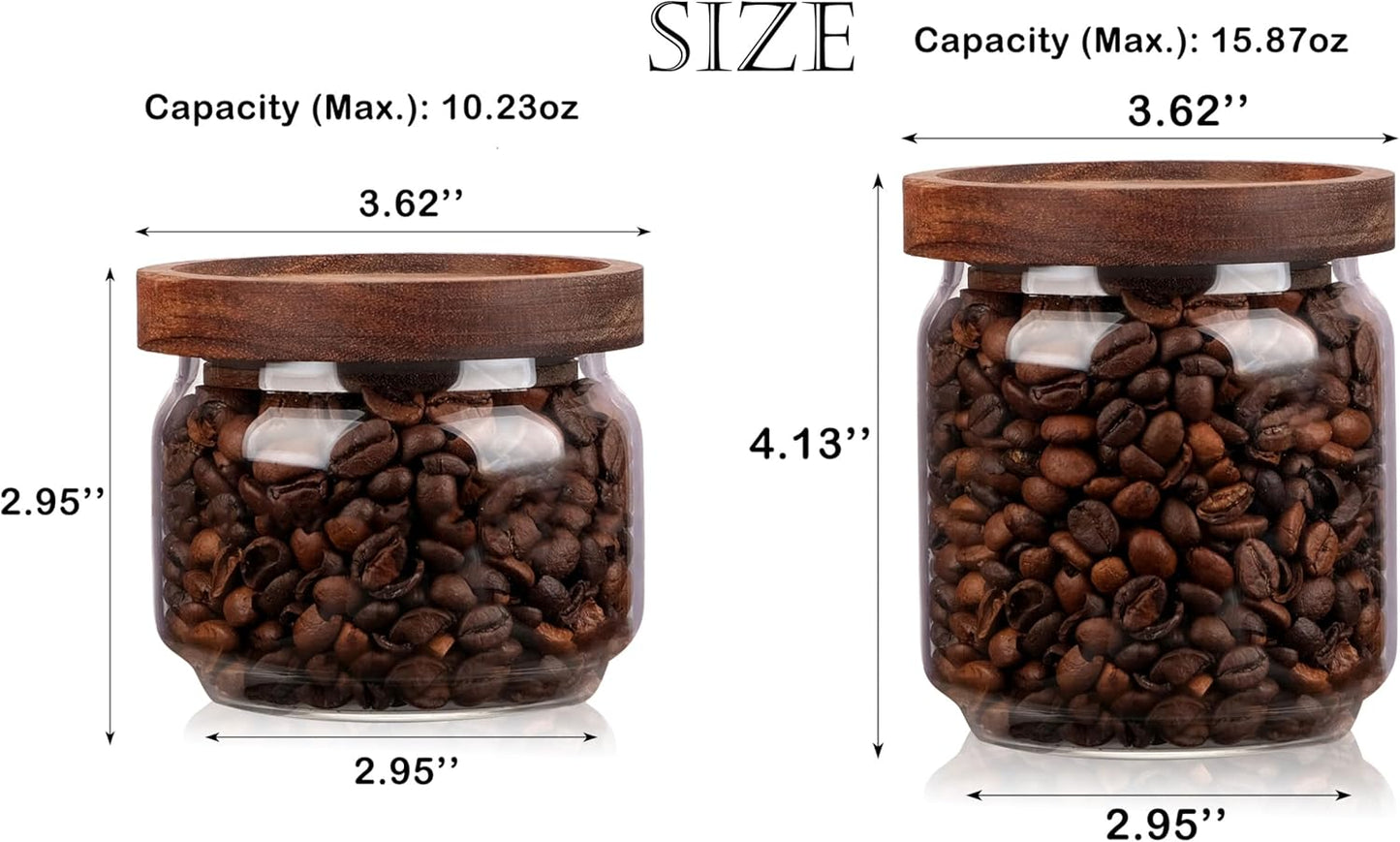 WHJY 10oz Glass Storage Containers with Wooden Lids Airtight Food Canister for Tea Sugar Dry Goods Clear Coffee Jars for Kitchen Pantry