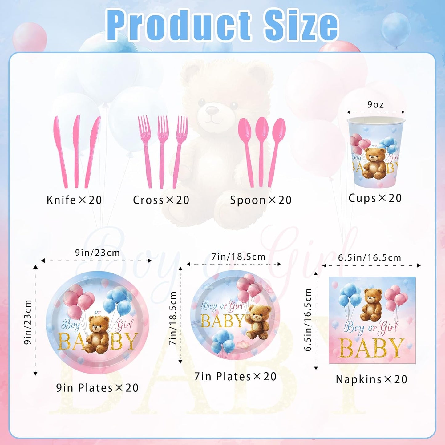 140 Pcs Bear Gender Reveal Decorations Plates Cups and Napkins Sets Boy Or Girl Gender Reveal Decorations Serves 20