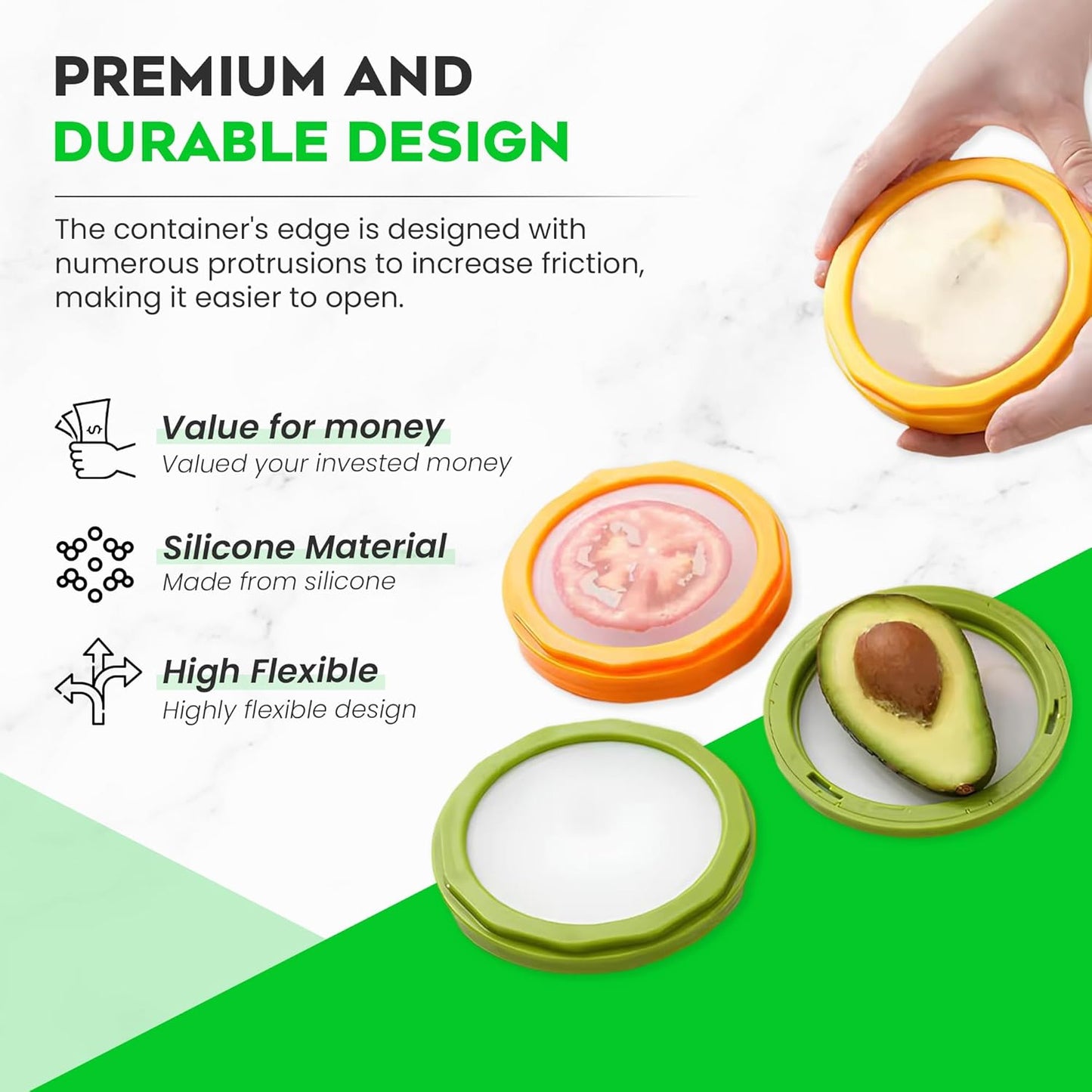 Avocado Saver and Onion Storage - Avocado Keeper Tomato Saver 4-Piece Set Silicone Food Storage Containers & Lemon Garlic Potatoes Saver - Reusable Fruit and Vegetable Storage Containers for Fridge