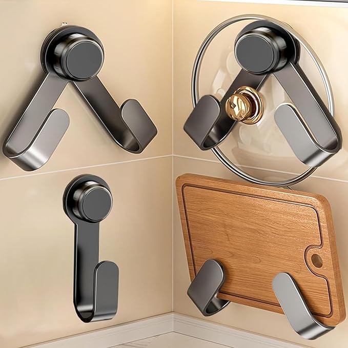 2 Pack Pot Lid Holder - Adjustable Wall-Mounted Pot Lid Organizer for cabinet with Suction Cup, Heavy Duty Multifunctional Hooks for Cutting Board, Pan (Gray)