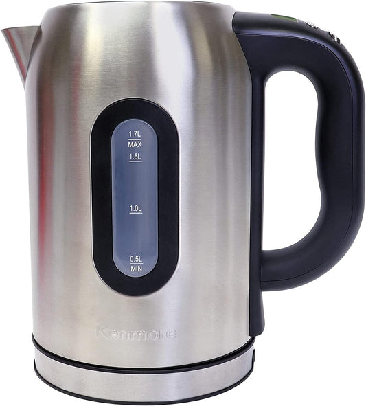 Kenmore Digital Cordless Kettle, 1.7 L / 1.8 Quarts Capacity, Stainless Steel Electric Kettle with Digital Temperature Control, Concealed Heating Element, and Keep Warm Mode