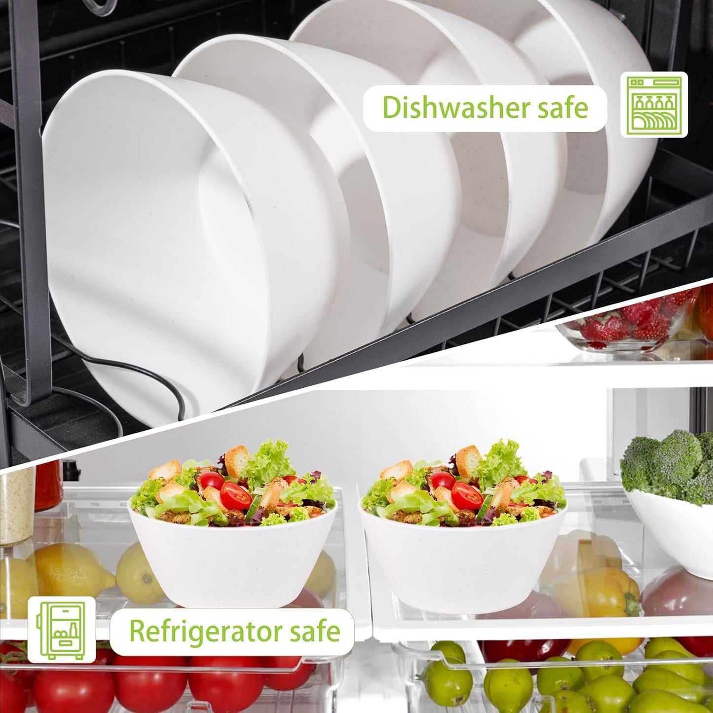 supernal 12PCS White Wheat Straw Bowls - Unbreakable Reusable Soup & Cereal Bowls with Smooth Edges,Fridge & Dishwasher Safe,Hard Plastic Dinnerware for Ramen,Salad,Hot Food(Sturdy & Lightweight)