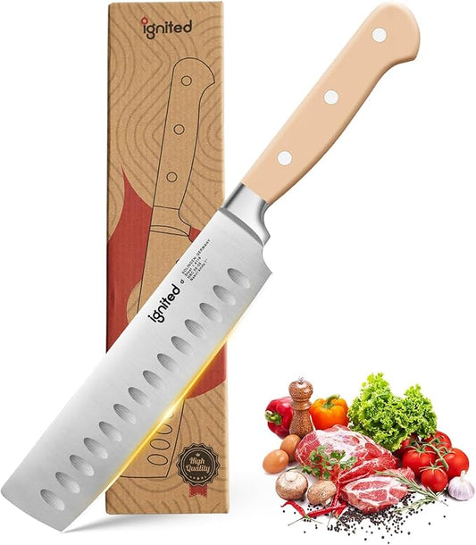 6.7 Inch Nakiri Knife, German High Carbon Steel Chef's Knife, Ergonomic ABS Handle, Various Vibrant Colors, Includes Gift Box