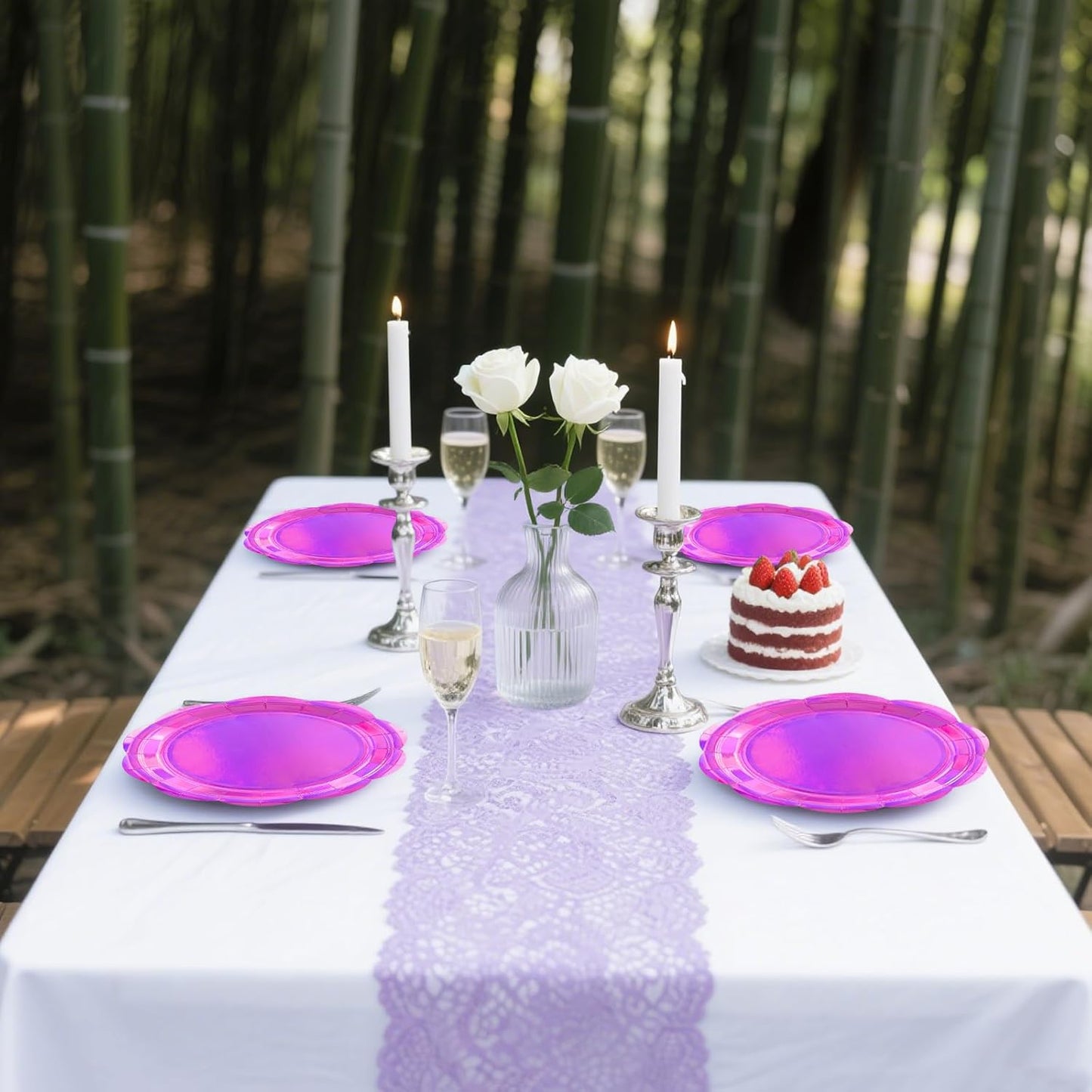 50PCS Iridescent Pink Paper Plates 7 Inch, Disposable Holographic Scalloped Plates Cake Dessert Plate for Mermaid Birthday Wedding Party Supplies (Iridescent Pink, 7 inch)