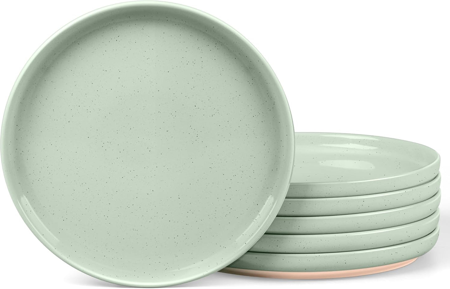 LIANYU Stoneware Dinner Plates Set of 6, 10.5’’ Ceramic Plates for Dessert, Salad, Steak, Pizza, Round Serving Dishes for Kitchen, Microwave, Oven & Dishwasher Safe, Scratch Resistant, Fog Green