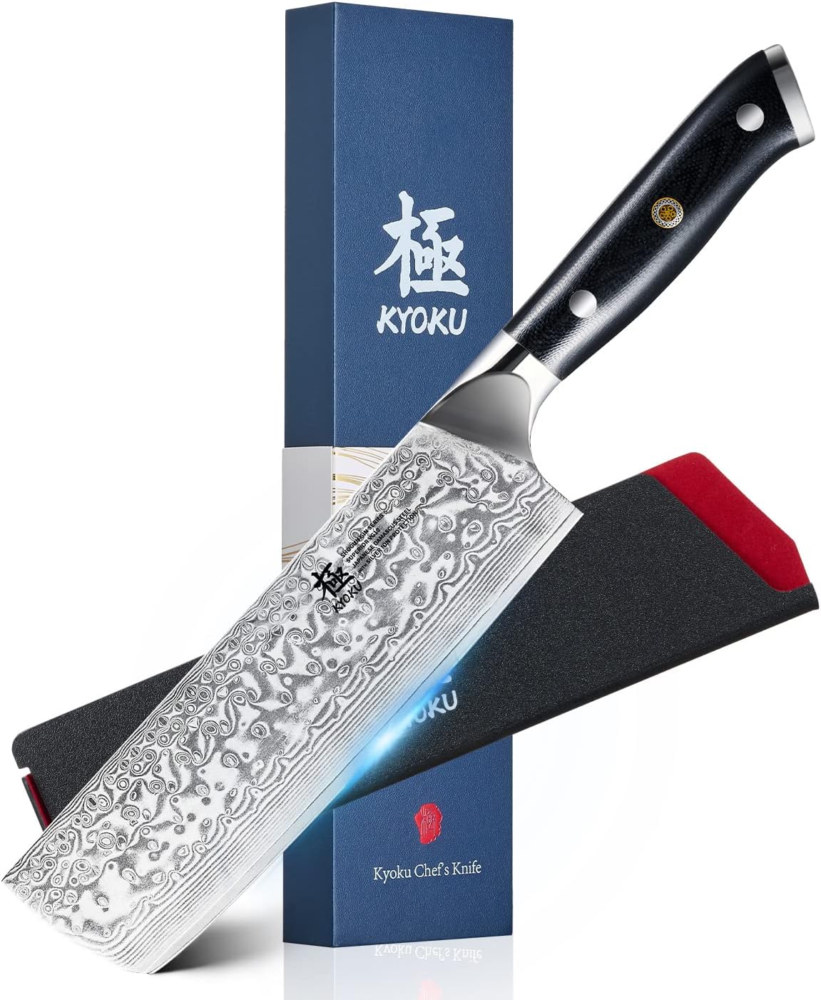 KYOKU Gin Series Nakiri Knife, 7" Vegetable Knife, Japanese VG10 Damascus Stainless Steel Kitchen Knife with Silver Ion Blade G10 Handle & Mosaic Pin, Professional Chef Knife for Veg Fruit Meat