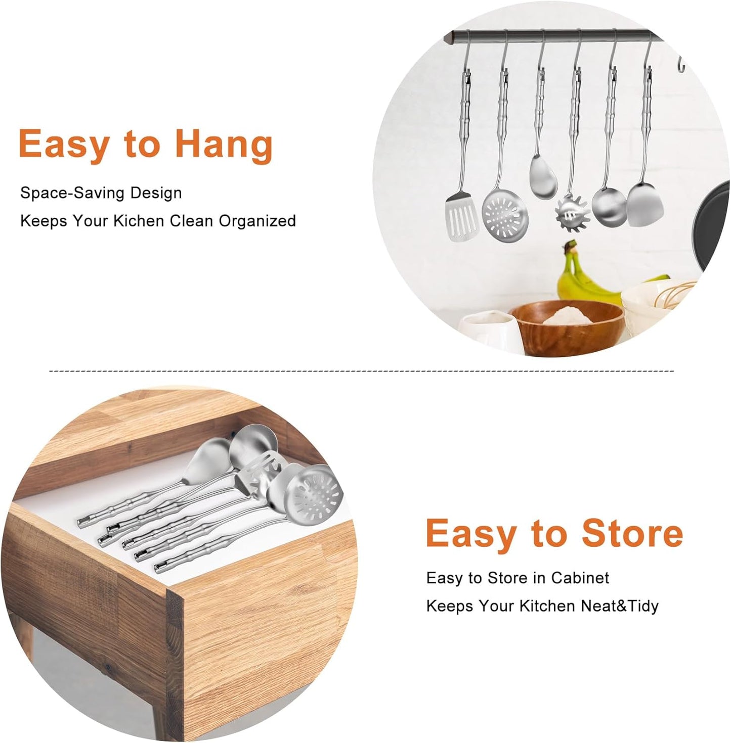 304 Stainless Steel Cooking Utensils,6 Pcs Metal Cooking Utensils Set,Kitchen Tools Set Include Soup Spoon,Slotted Spatula,Skimmer,Spaghetti Spoon,etc (Dishwasher Safe)