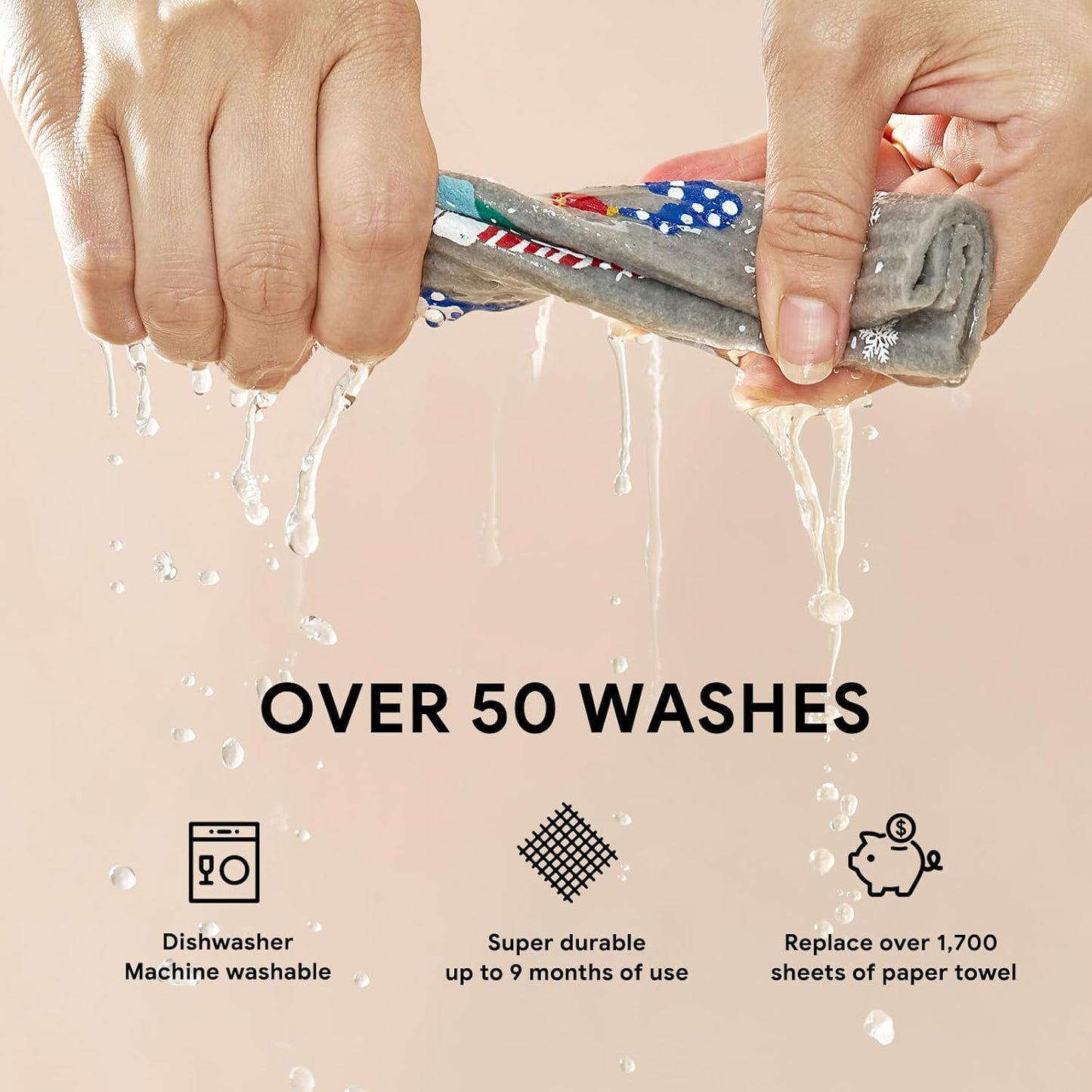 RECYCO Swedish Dishcloths for Kitchen | 4 Pack Cookie Joy Washable Dish Rags | Cellulose Reusable Cleaning Paper Towels | Absorbent Counter Dish Cloth Sponge Kitchen Wipes, 8" L x 7" W