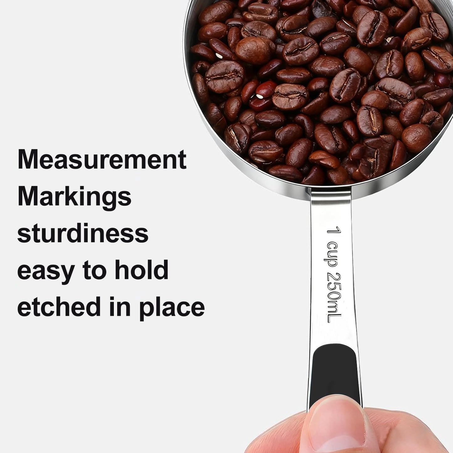 Measuring Cups and Spoons Set, Stainless Steel 10 Piece for Cooking and Baking (5 Cups + 5 Spoons, Black Handle)