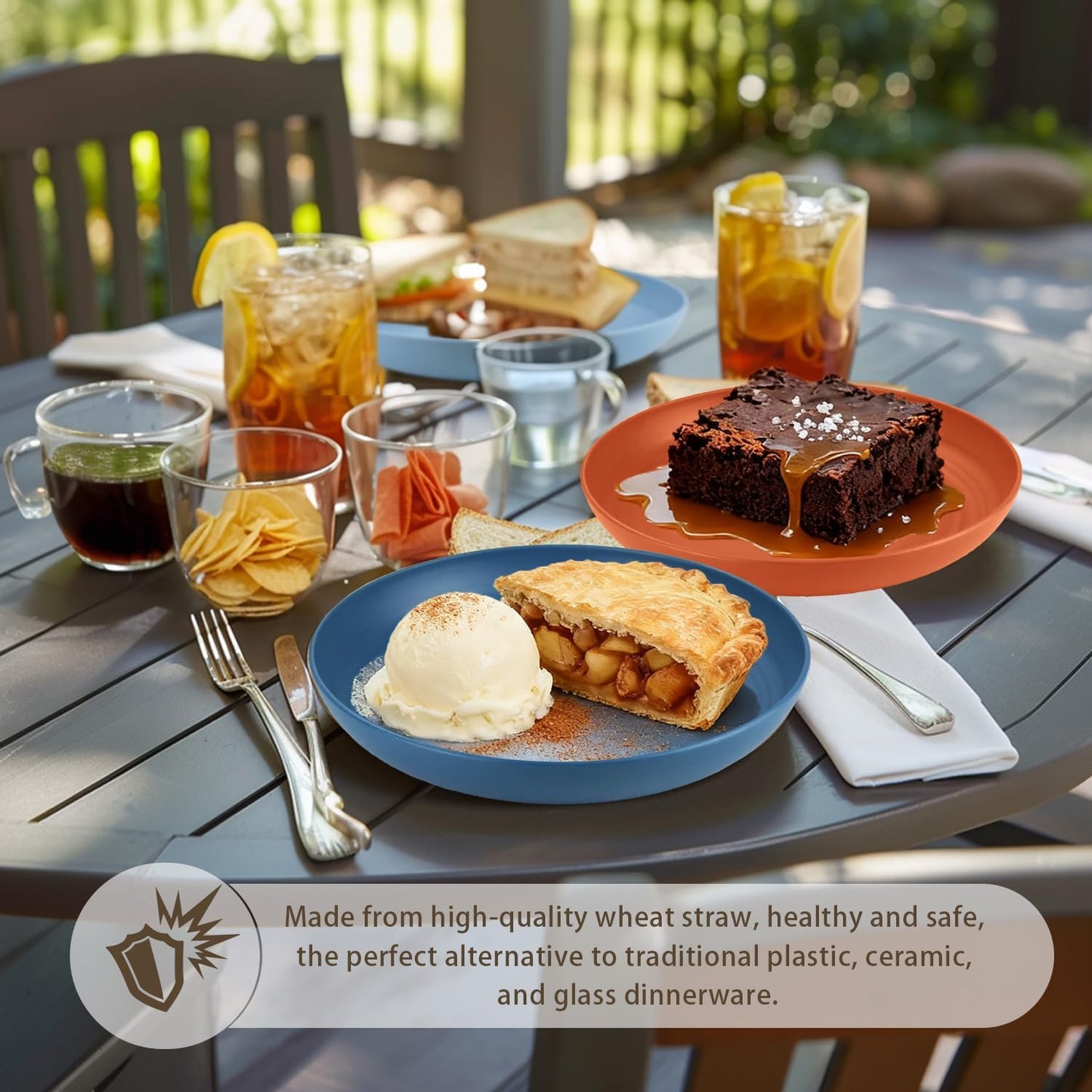 Homienly Deep Dessert Plates, Wheat Straw Plate Set of 6, Alternative to Plastic Plates Reusbale, Dishwasher and Microwave Safe Plates for Kitchen, Unbreakable Plate for Cake, Sncak (8 Inch, Multi)