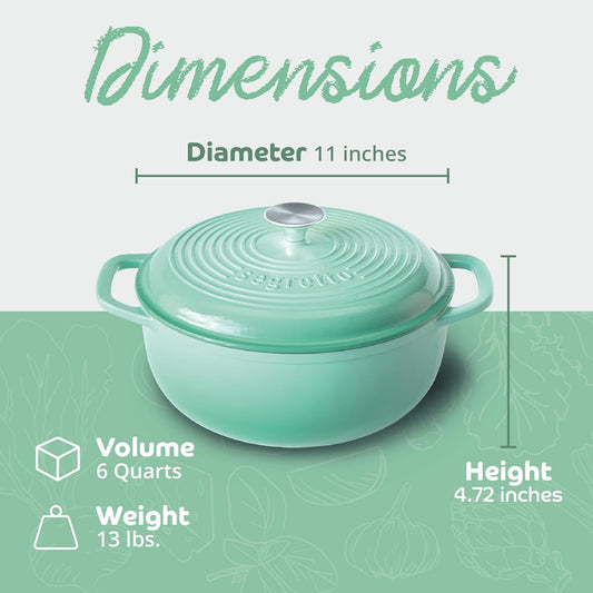 Segretto Cookware Enameled Cast Iron Dutch Oven, 6 Quarts, Light Green