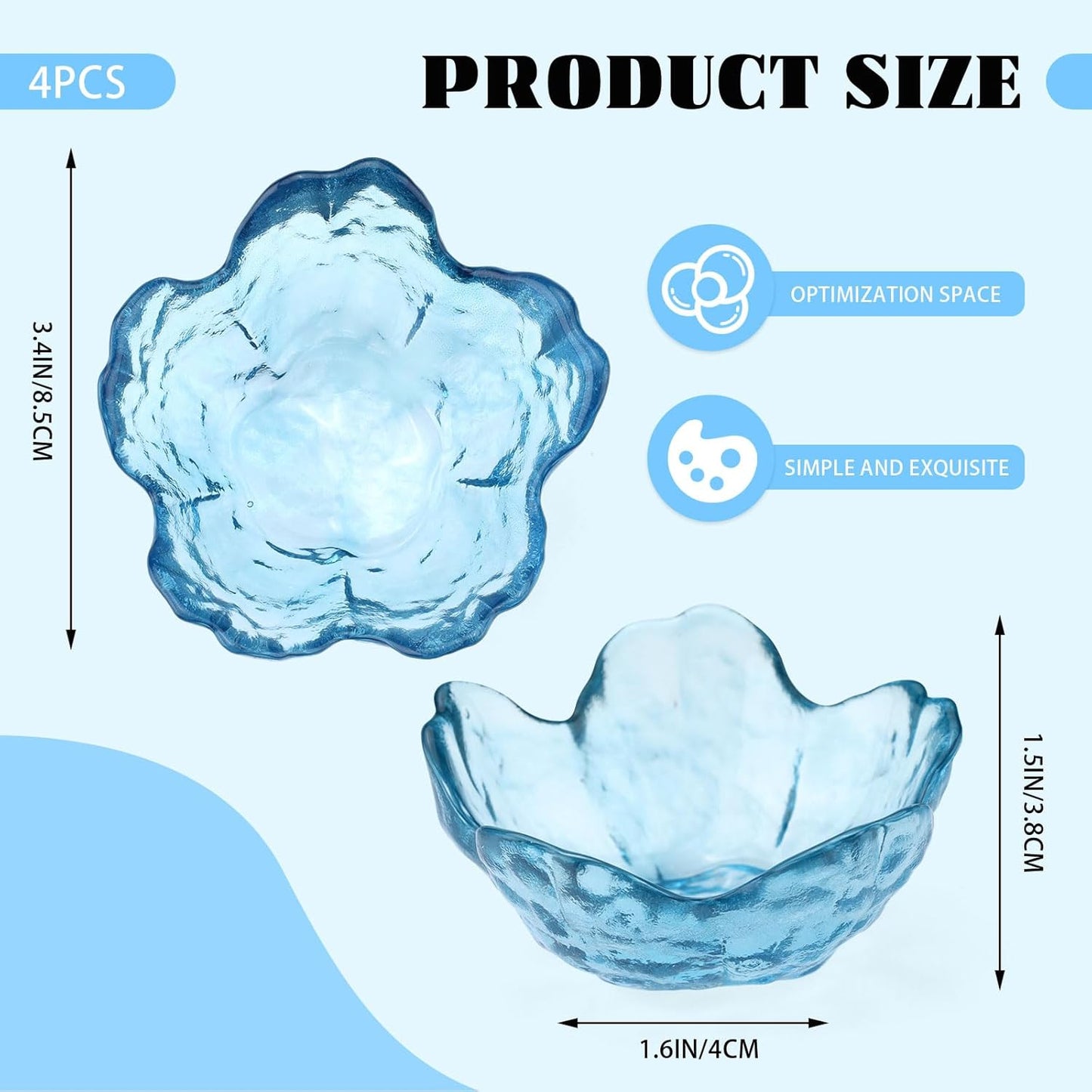 4 Pack Ring Dish Jewelry Tray, Small Glass Trinket Dish, Decorative Aesthetic Ring Holder Plate Bowl for Women Ring Earring Bracelet for Vanity Nightstand (Crystal Blue)