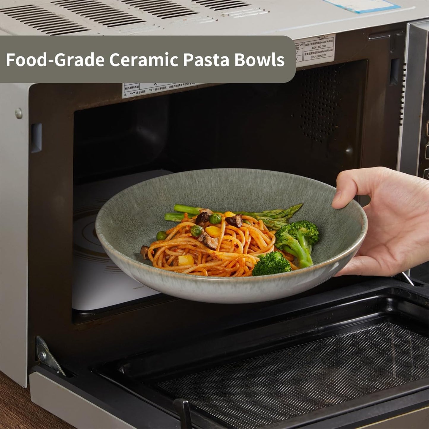 Pasta Bowls of 4, 32 Oz Salad Bowls Soup Bowls, Large Pasta Serving Bowl Porcelain Pasta Plates, Wide and Deep Bowls Set Microwave & Dishwasher Safe-Gradient Green