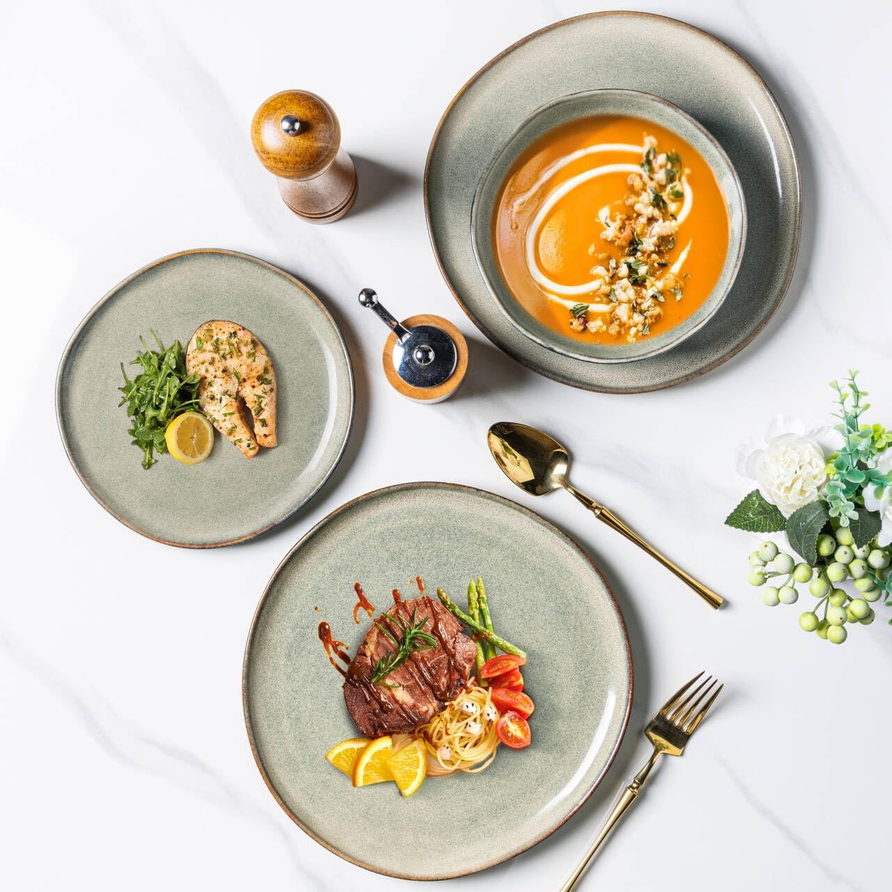 AmorArc Ceramic Dinnerware Sets,Handmade Reactive Glaze Stoneware Plates and Bowls Set,Highly Scratch Resistant | Dishwasher & Microwave Safe Dishes Set,Service for 6 (18pc)