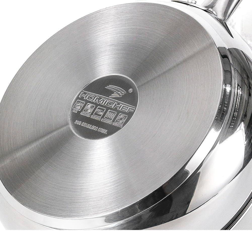 HOMICHEF 9.5 Inch Nickel Free Stainless Steel Saute Pan Induction Oven Safe - Premium Mirror Polished Stainless Steel Pan - Healthy Non Toxic Fry Pans