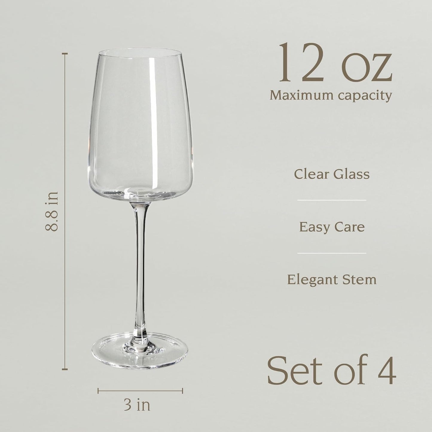 over&back 12oz Modern Glassware - Set of 4 Contemporary Stem Drinking Glasses for Parties, Get-togethers, and More - Mouth-Blown - Wine Cups for Kitchen and Dining Room - Clear