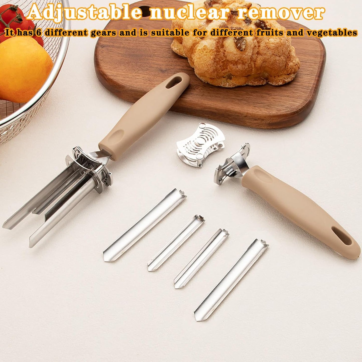 6-Size Adjustable Fruit & Vegetable Corer - Upgraded Stainless Steel Seed Remover Tool for Peppers, Tomatoes, Apples, Pumpkins | Kitchen Gadget with Ergonomic Design