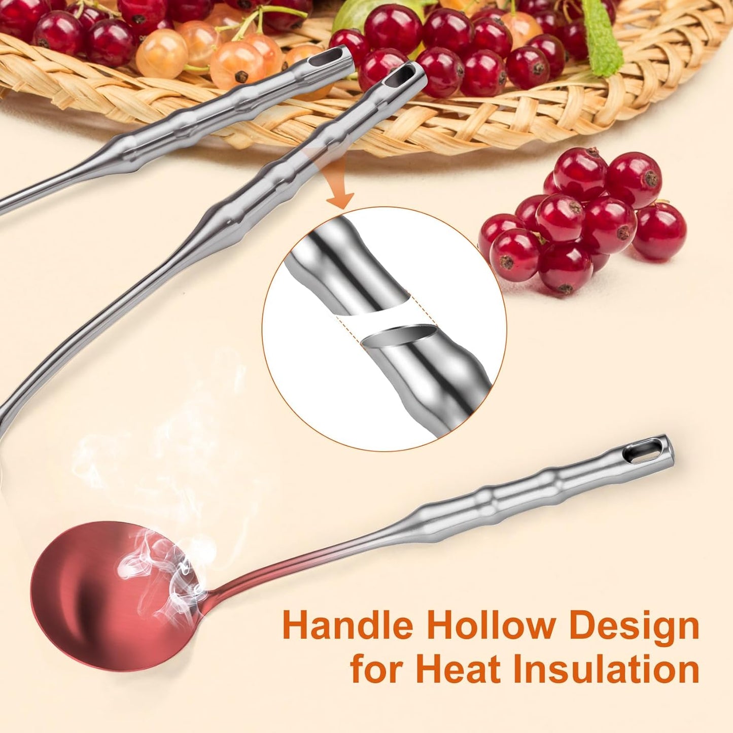 304 Stainless Steel Cooking Utensils,6 Pcs Metal Cooking Utensils Set,Kitchen Tools Set Include Soup Spoon,Slotted Spatula,Skimmer,Spaghetti Spoon,etc (Dishwasher Safe)