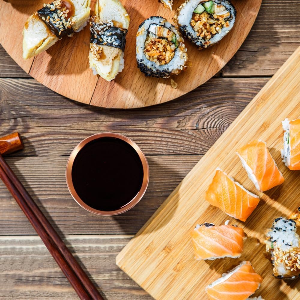 8 Pack 3.2inch Stainless Steel Sauce Dishes Mini Individual Saucers Bowl Round Seasoning Dishes Sushi Dipping Bowl Appetizer Plates, Rose Gold