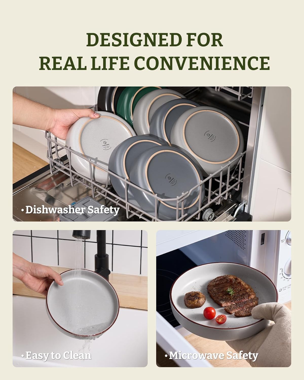 famiware Mercury Pasta Bowls Set of 8, 33 oz Large Salad Bowls, Ceramic Pasta Plates Bowls, Serving Bowls for Kitchen, Microwave & Dishwasher Safe, Light Gray