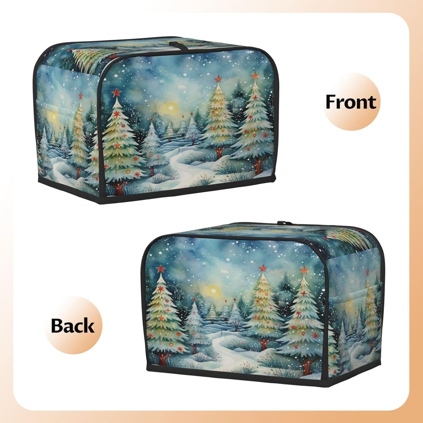 Toaster Cover 2 Slice Christmas Tree Watercolor Winter Forest Kitchen Small Appliance Covers with Pockets Dust and Fingerprint Protection