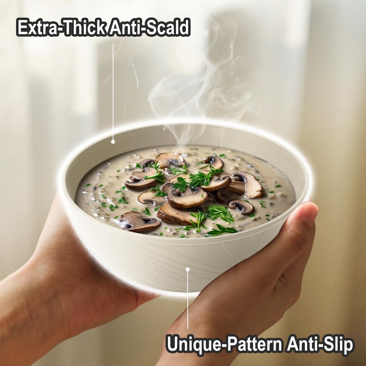 Wrova Beige Wheat Straw Bowls for Cereal and Salad,Alternative Plastic Bowls Set of 6,40oz Unbreakable Soup Bowls suitable for Kitchen,Party,Camping and R.V.