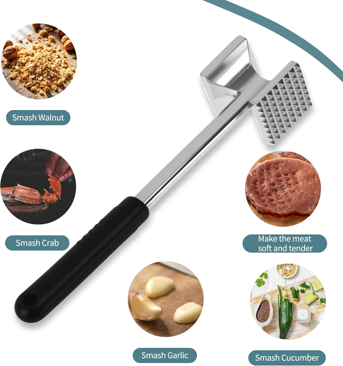 VOCOSTE Meat Tenderizer Mallet, Aluminum Alloy Kitchen Double-sided Meat Pounder Flattened, Meat Mallet Hammer, Steak Chicken Beef Tenderizer Tool