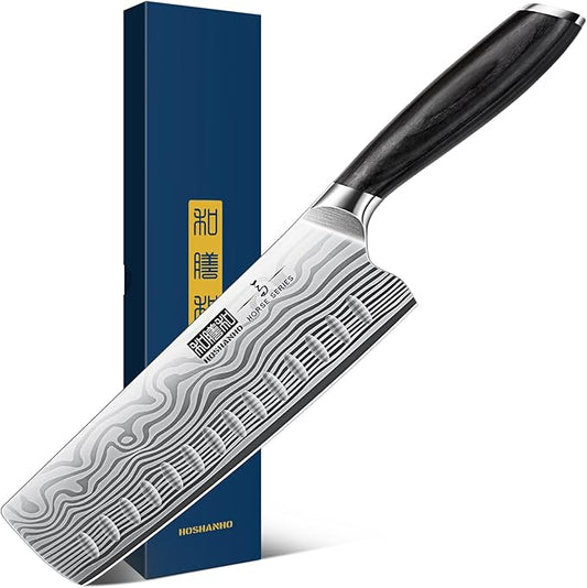 HOSHANHO 7 Inch Nakiri Knife, Japanese High Carbon Powder Steel Vegetable Cleaver Knife for Chopping, Razor Sharp Multipurpose Asian Chef Knife with Ergonomic Handle